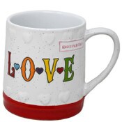 Wholesale - 22oz SPECKLE RED EMOBOSSED HEARTS LOVE RAINBOW MUG, UPC: 840104946565